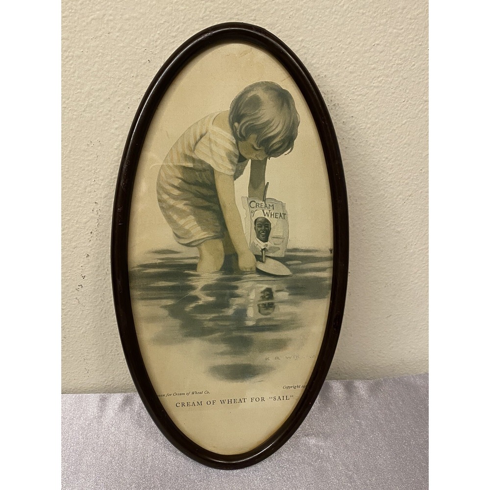 VNTG & Collectable Oval Wood Frame Wall Decor  Art 1912 Cream of Wheat for Sail